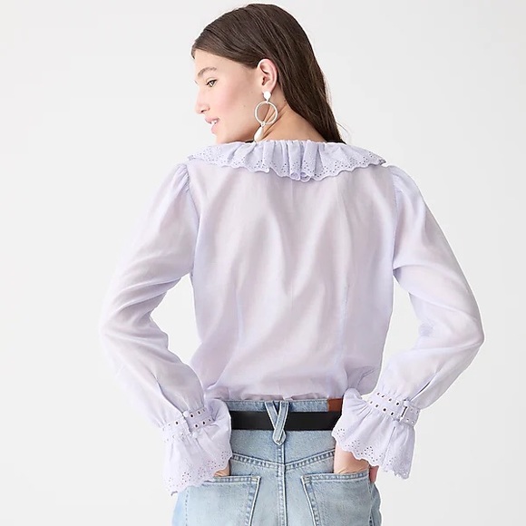 J CREW EMBROIDERED RUFFLE EYELET COLLAR BLOUSE TOP SWEET HYACINTH NWT SZ 8 - Picture 2 of 3